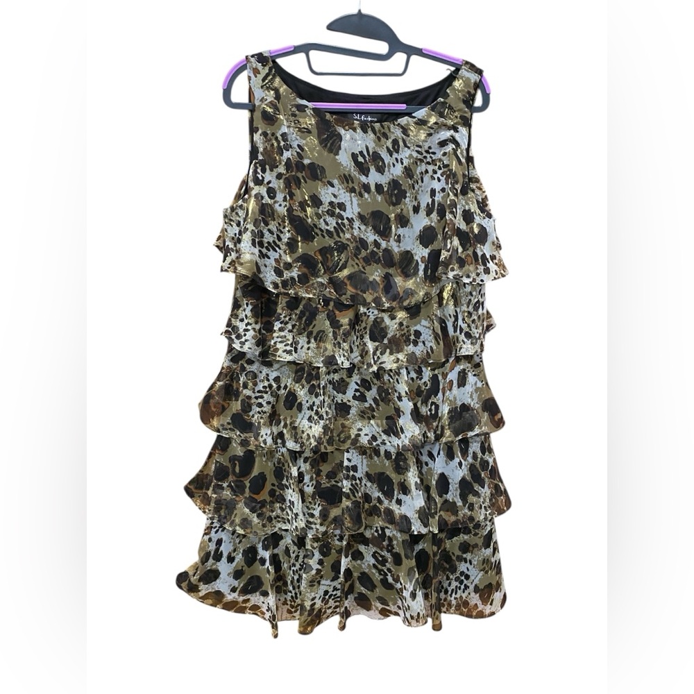 S.L. Fashions Women’s  Dress in layered Leopard Print